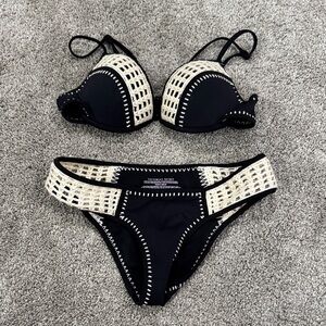 Victoria's Secret Black & Cream Crochet-Trim Bikini